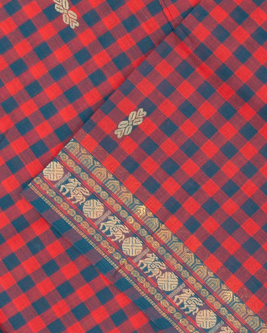 Checked Venkatagiri Cotton Saree with Zari Butta - Multi