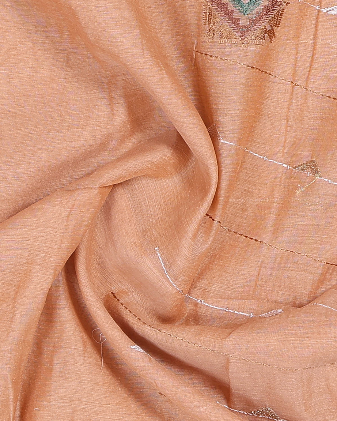 Elegant Linen Cotton Saree with Embroidered Motifs - Peach