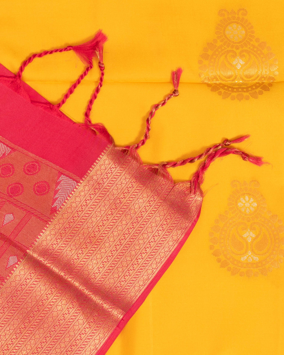 Ethnic Thread Design Semi Silk Saree - Yellow