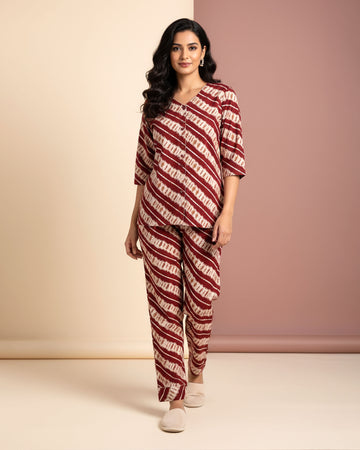 Women's Abstract Print Long Sleeve Night Wear - Multi