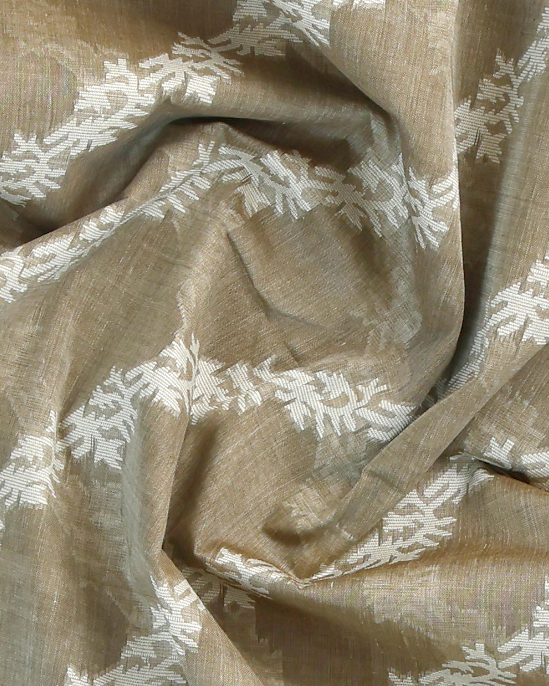 Diagonal Leaf Woven Bengal Cotton Saree with Traditional Border - Green