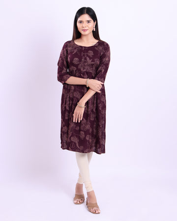 Designer purple colour printed women's kurti
