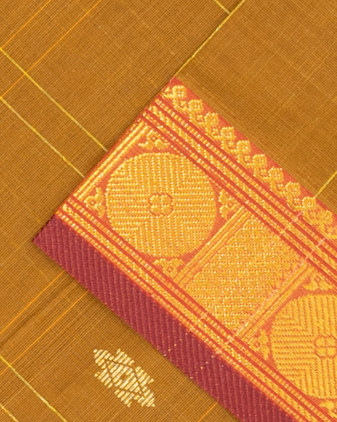 Striped Venkatagiri Cotton Saree with Zari Butta and Traditional Border - Brown