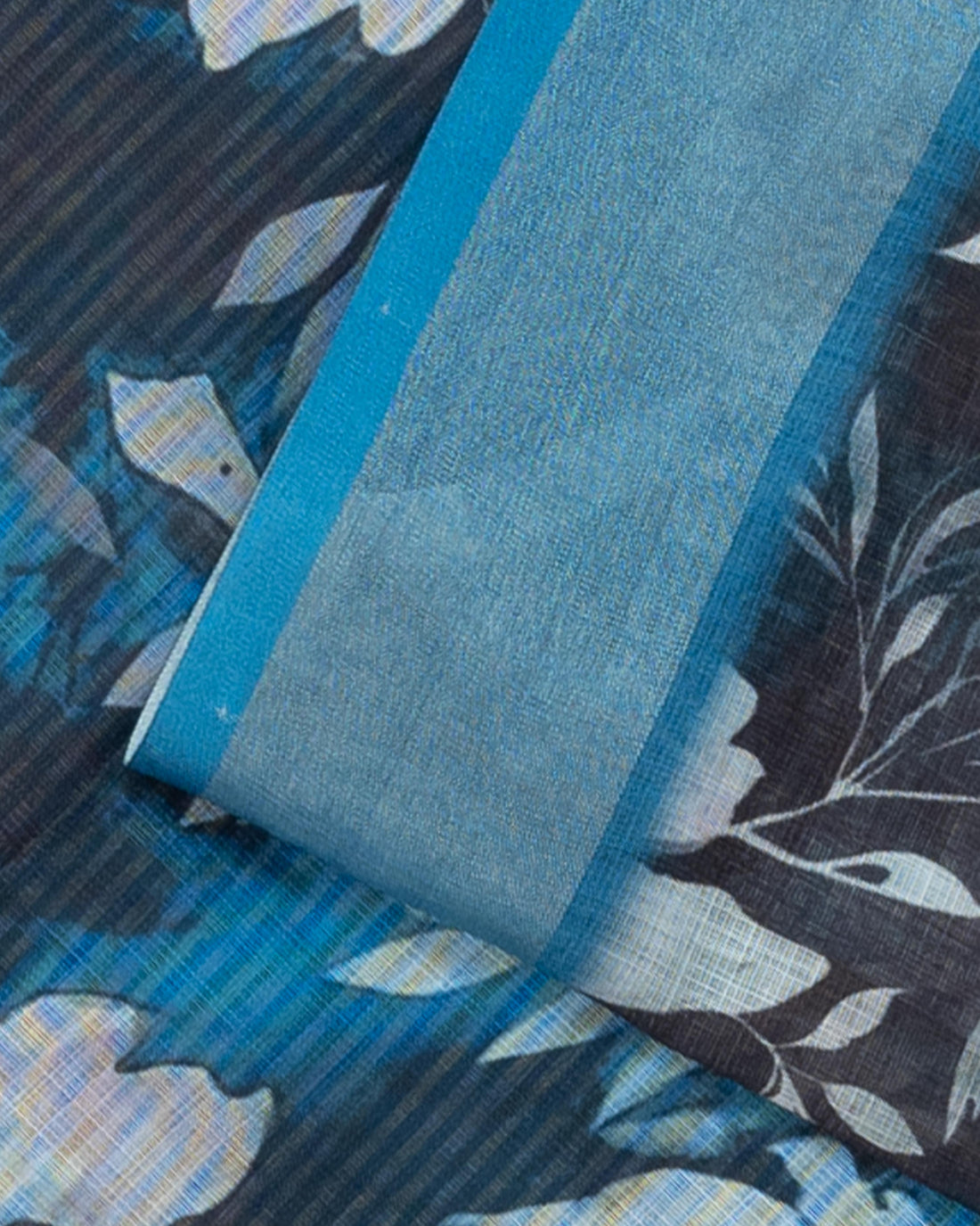 Floral Printed Cotton Saree - Blue