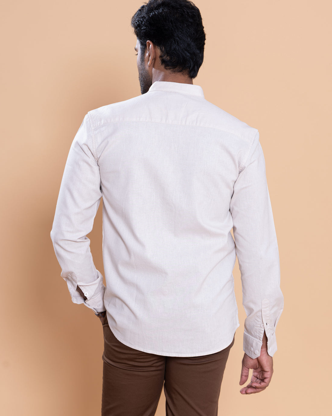Nativebull Men Solid Full Sleeve Cotton Shirt - Beige