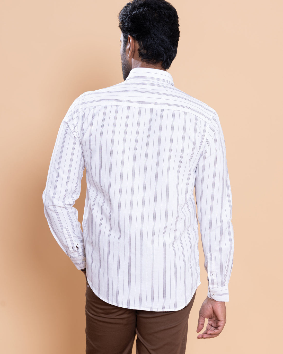 Nativebull Men Striped Full Sleeve Cotton Shirt - White
