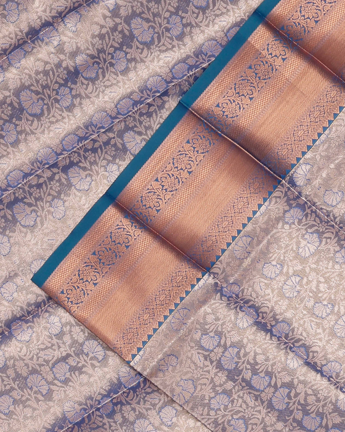 Exquisite Kanchipuram Tissue Saree with Floral Zari Weave and Intricate Border - Blue
