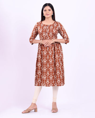 Designer brown colour printed women's kurti
