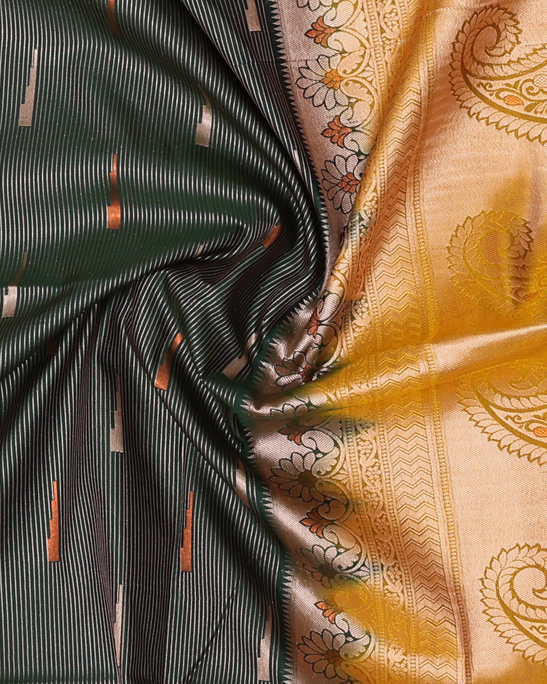 Ethnic Striped Design Soft Silk Saree - Green