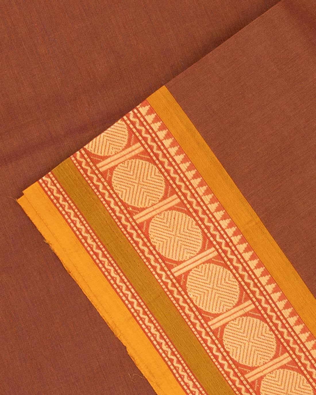 Venkatagiri Cotton Saree with Zari Butta and Contrast Border - Brown