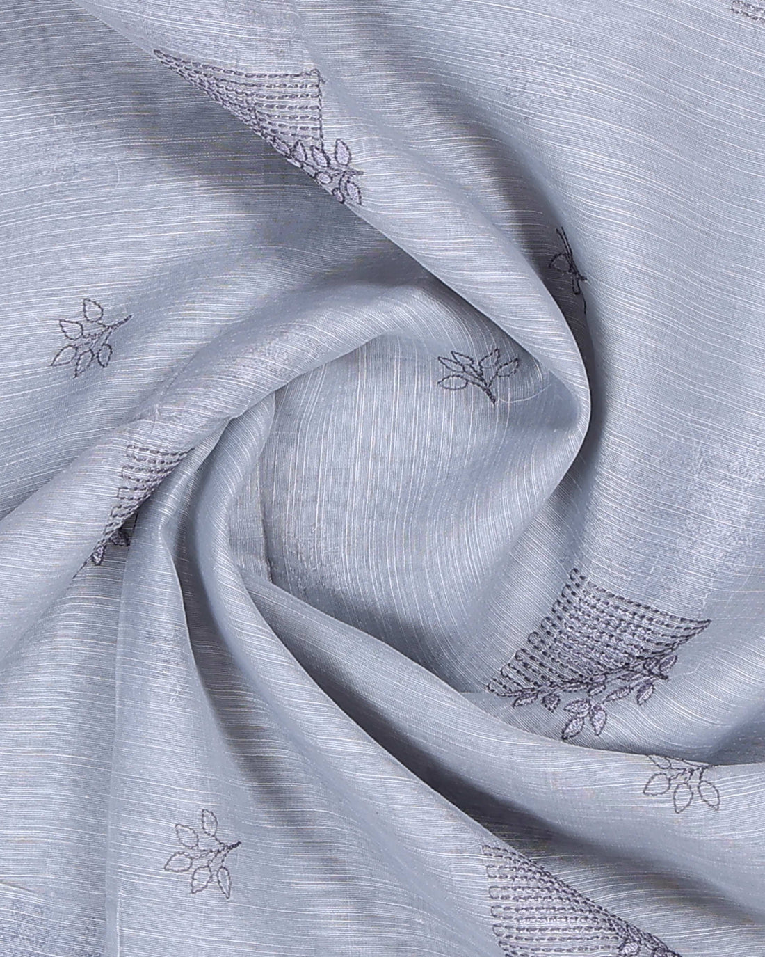 Elegant Linen Cotton Saree with Embroidered Motifs - Grey