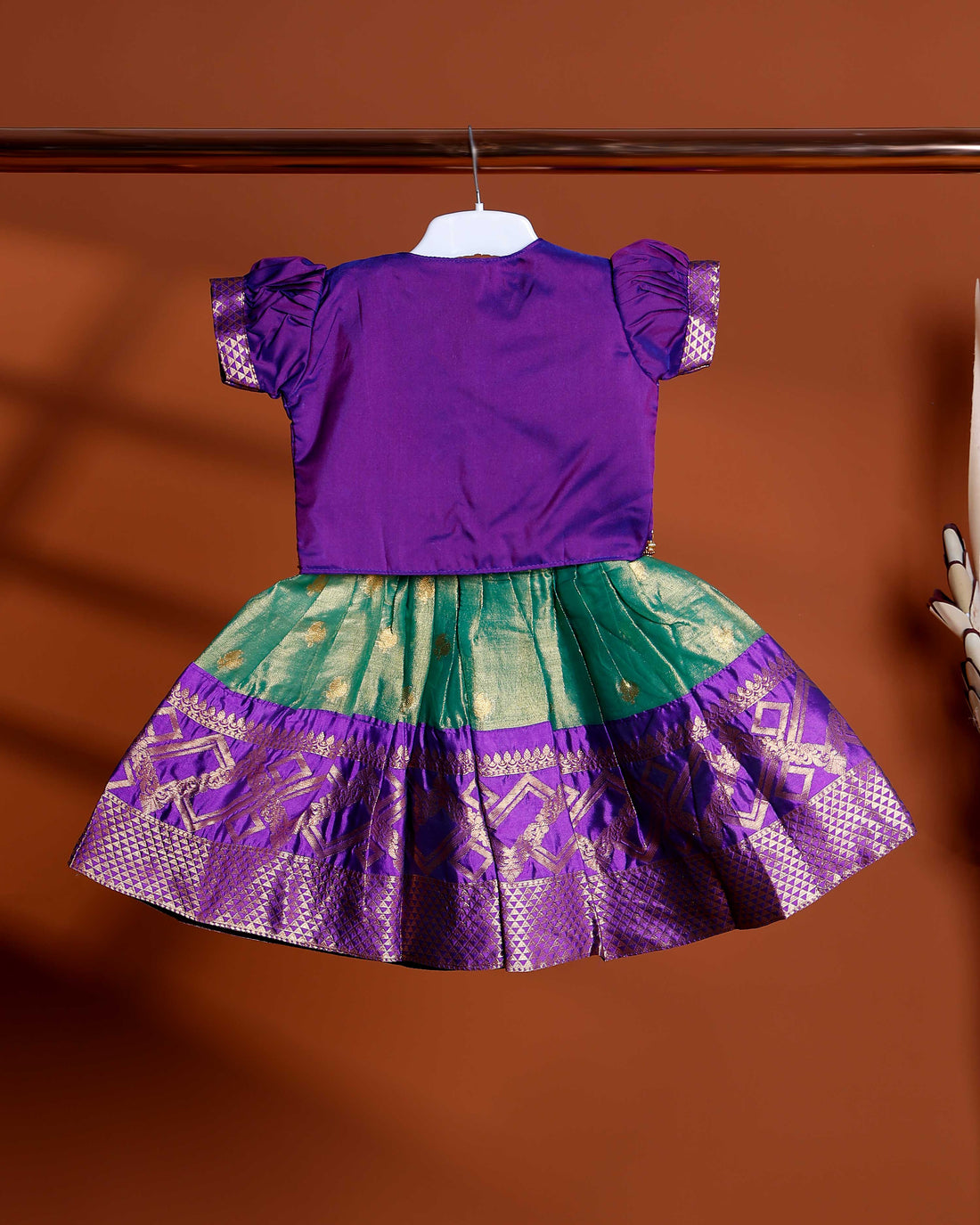 Traditional Kids Readymade Pattu Pavadai with Embellished Jacket - Purple