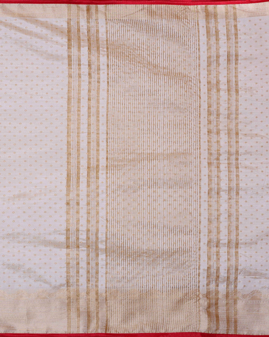 Off White  Art Silk Saree with Golden Zari & Buti Pattern Enhanced with Red Border Without Blouse