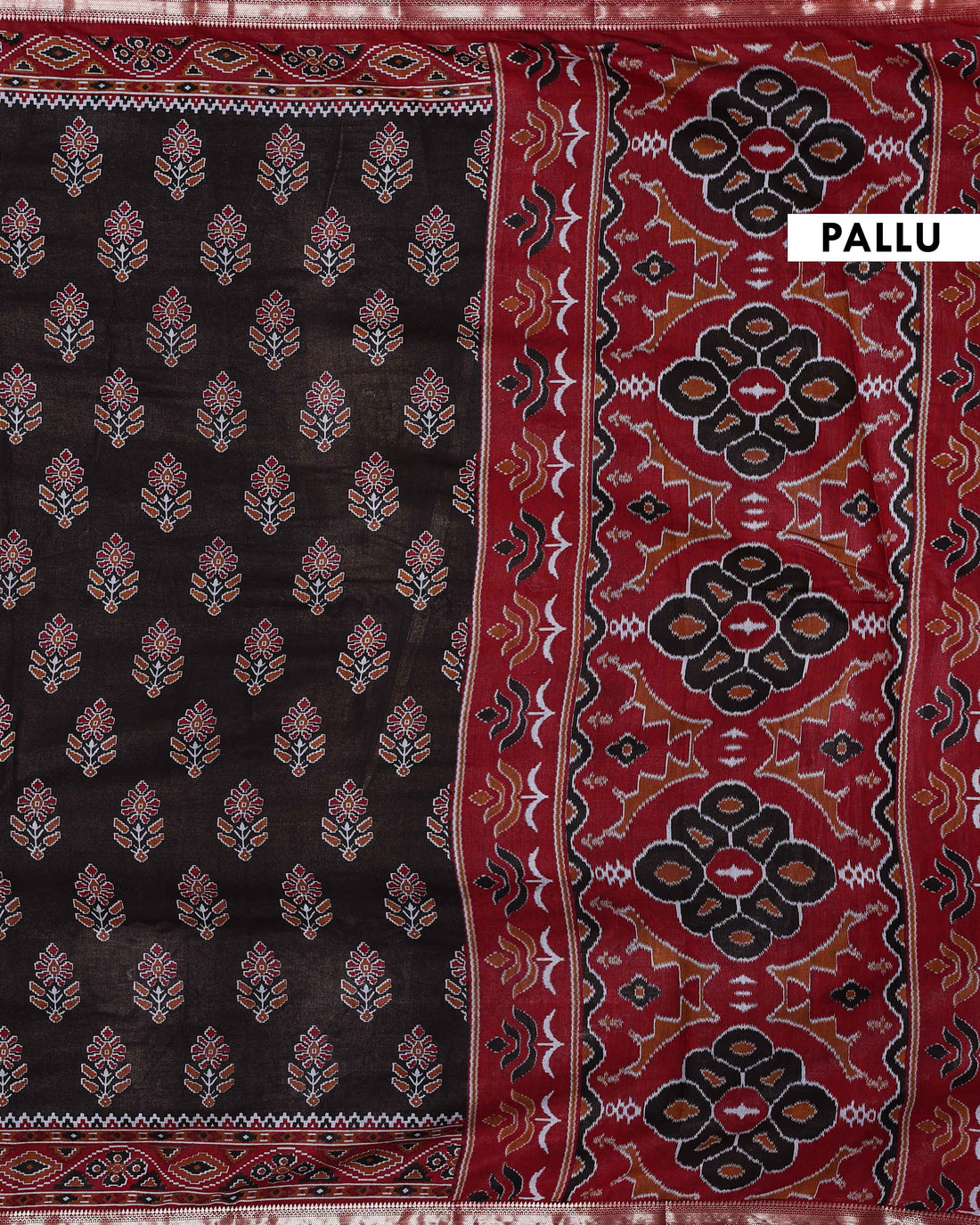 Black Patola Silk Saree with Intricate Floral Motifs