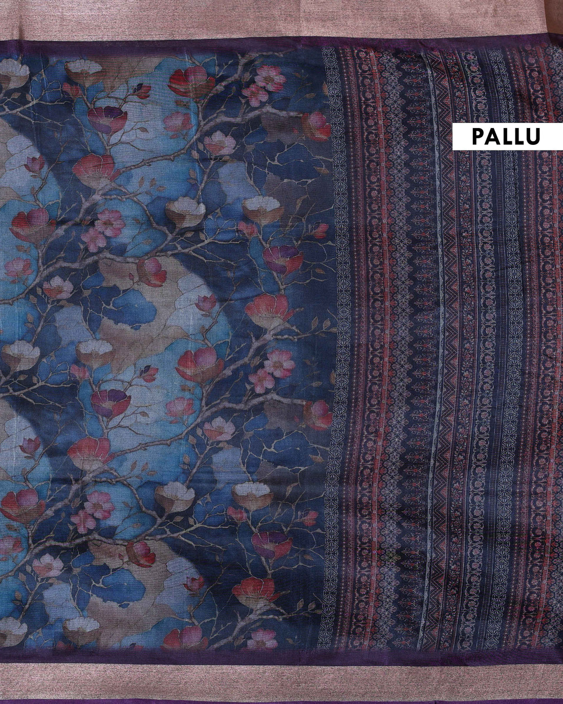 Blue Art Silk Saree with Intricate Floral and Geometric Weave Pattern