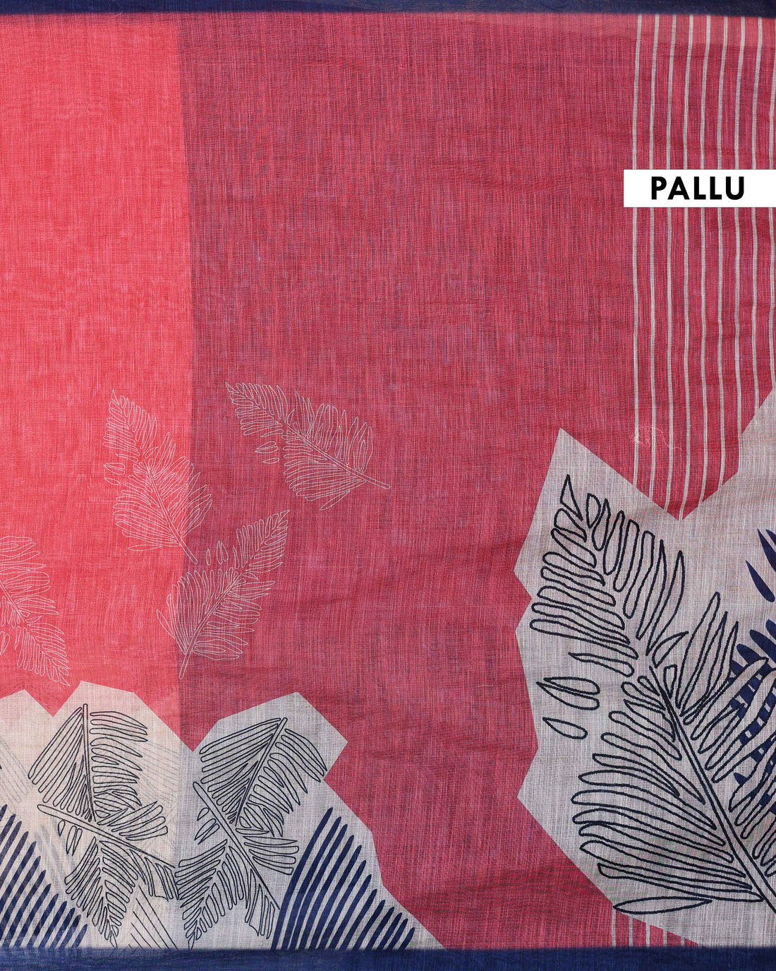 Elegant Coral Pink Linen Saree with Dual Tone Effect, Navy Blue Zari Border and Striped Pallu