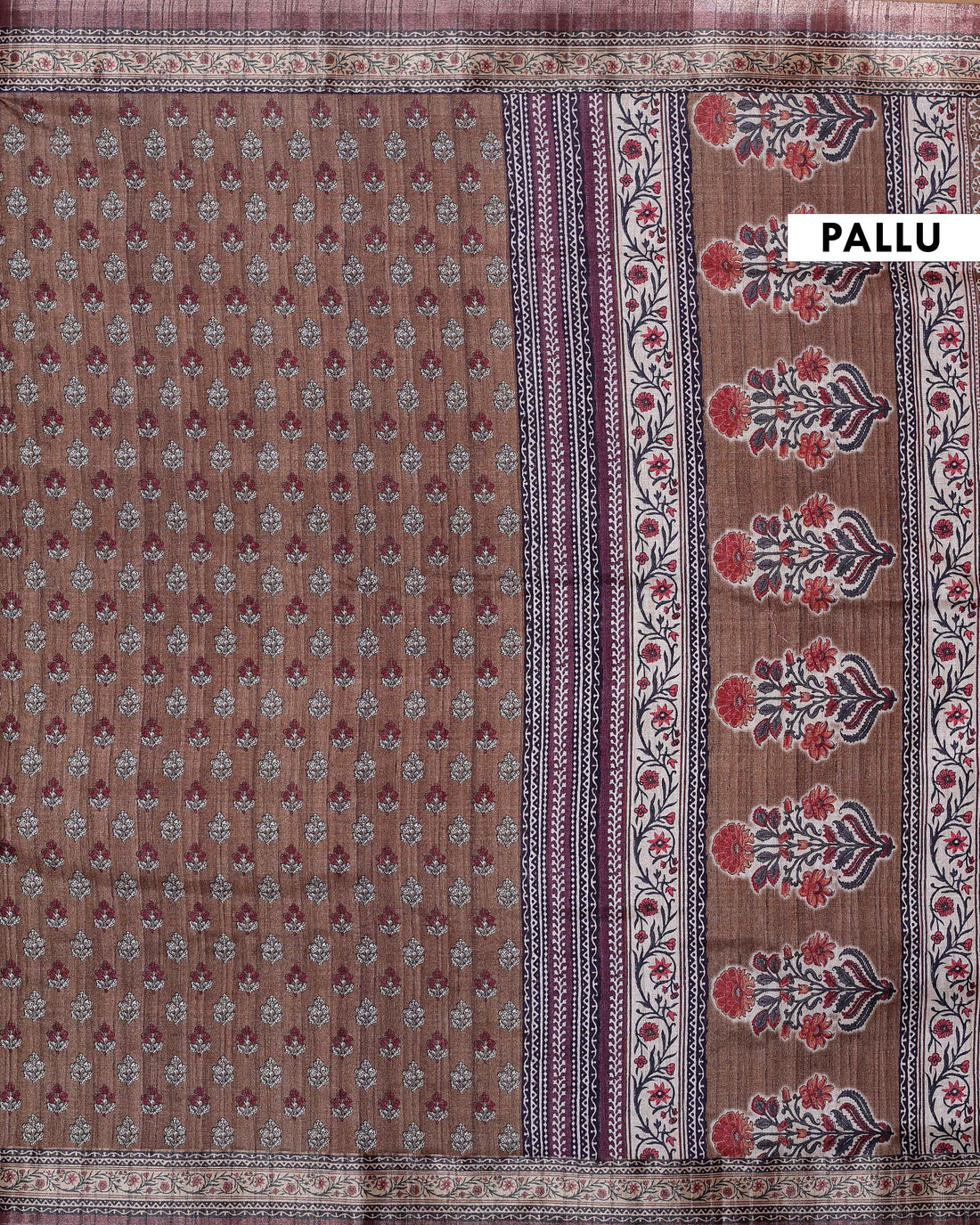 Brown Colour Art Silk Saree with Small Floral Buti Weave and Black Border