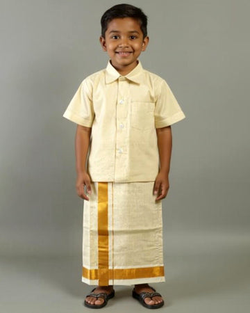 Traditional Kids Shirt and Dhoti Set - Gold