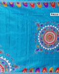 Elegant Kantha Work Saree with Intricate Handcrafted Border and Traditional Motif Detailing - Blue