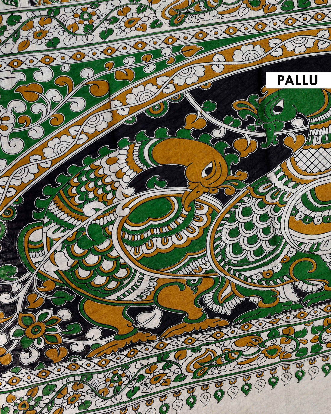 Traditional Handloom Kalamkari Cotton Saree with Intricate Floral and Avian Motifs - Yellow