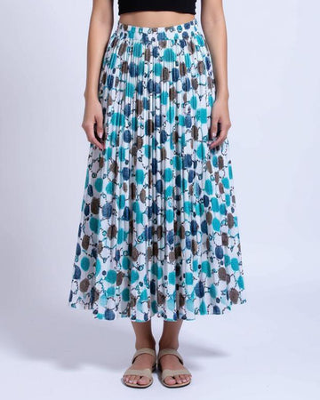 Floral Pleated A-Line Midi Skirt - Multi