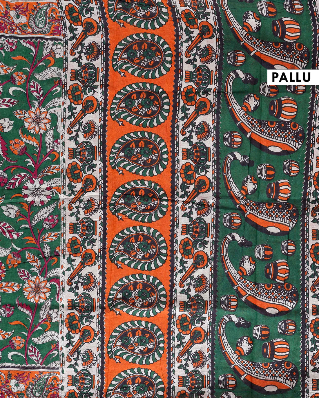 Traditional Handloom Kalamkari Cotton Saree with Intricate Floral and Avian Motifs - Green