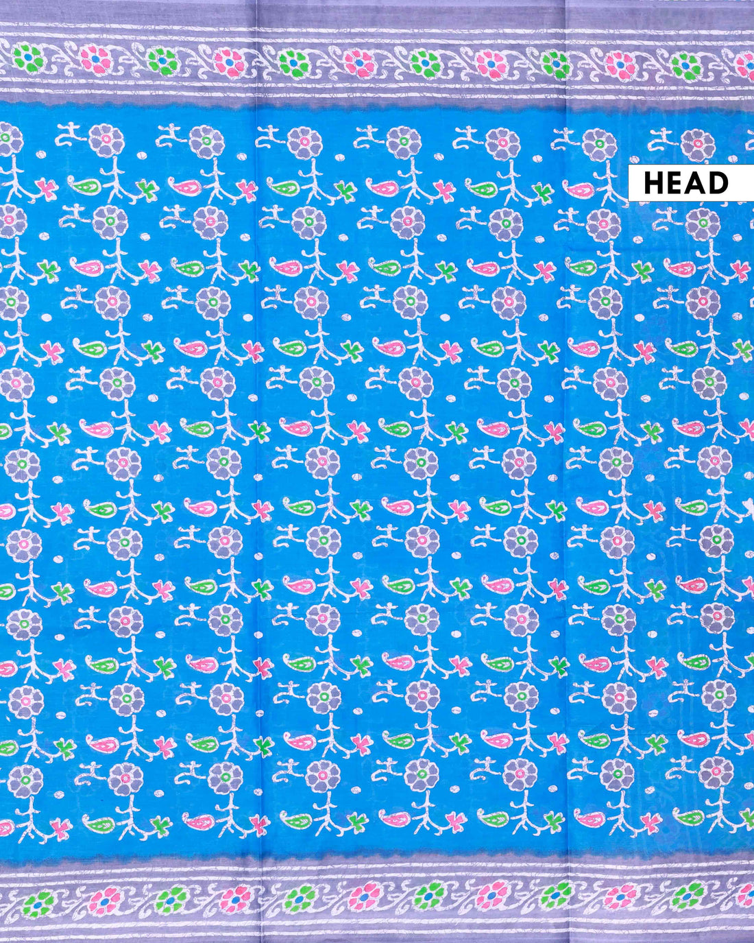 All-Over Floral Printed Voile Saree with Intricate Contrast Border – Blue