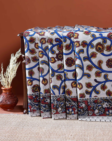 Traditional Handloom Kalamkari Cotton Saree with Intricate Floral and Avian Motifs - Brown