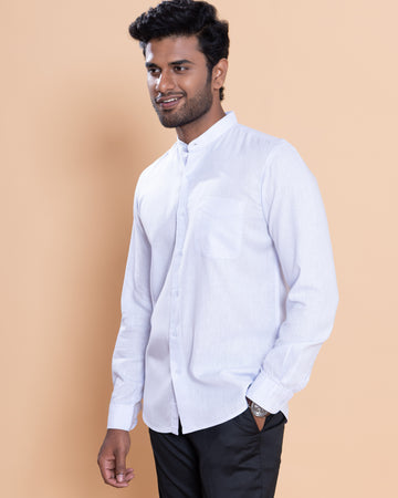 Nativebull Men Solid Full Sleeve Linen Blend Shirt - White