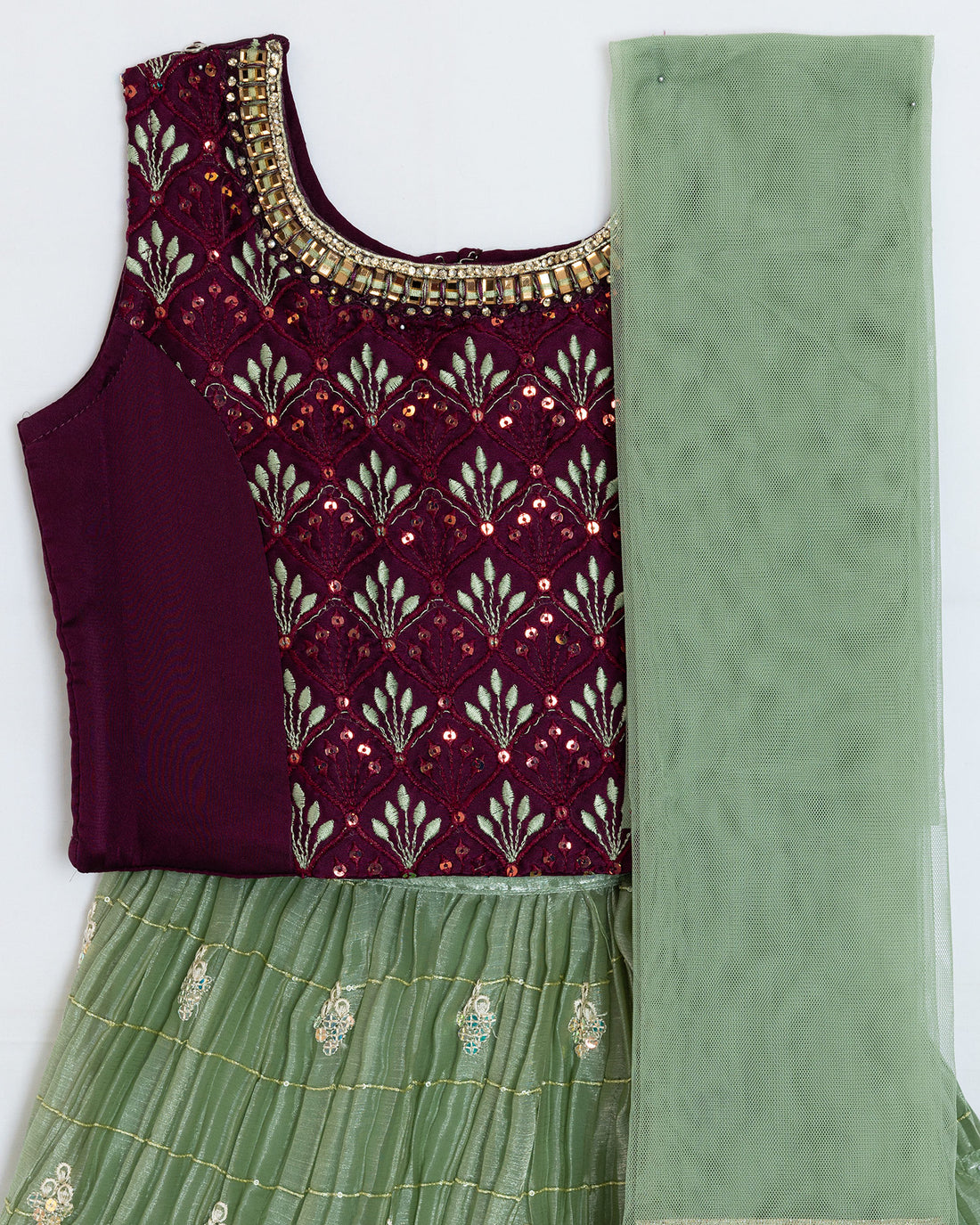 Embroidered Kids Lehenga Choli Set with Dupatta - Purple