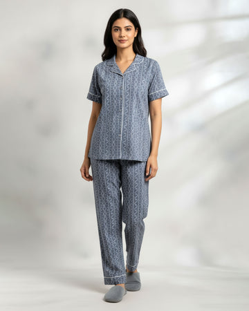 Women's Geometric Print Short Sleeve Night Wear - Grey