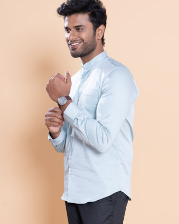 Nativebull Men Solid Full Sleeve Cotton Blend Shirt - Pastel Green