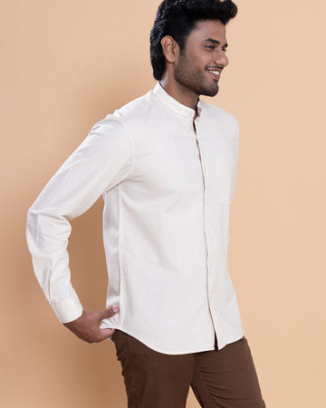 Nativebull Men Solid Full Sleeve Cotton Shirt - Off White