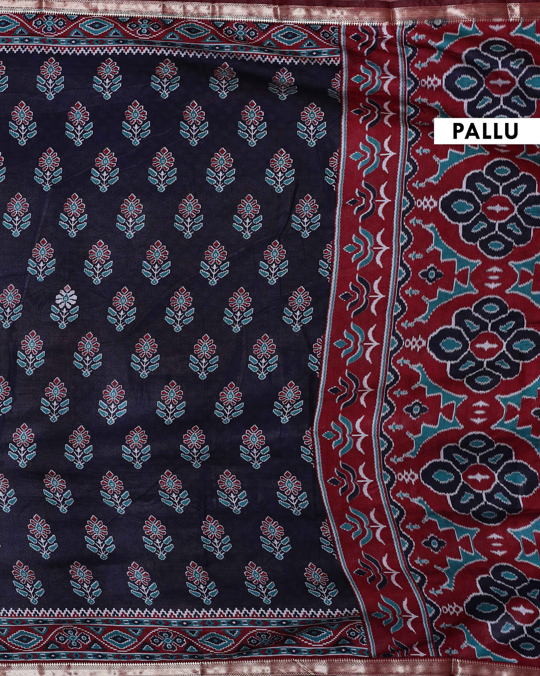 Navy Blue Patola Silk Saree with Intricate Floral Motifs