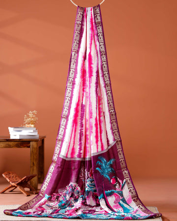 Elegant Pink shades and the rural scenic artwork Dola Saree