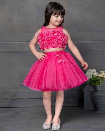 Girl's Designer Choli & Skirt Set with Intricate Embellishments - Pink