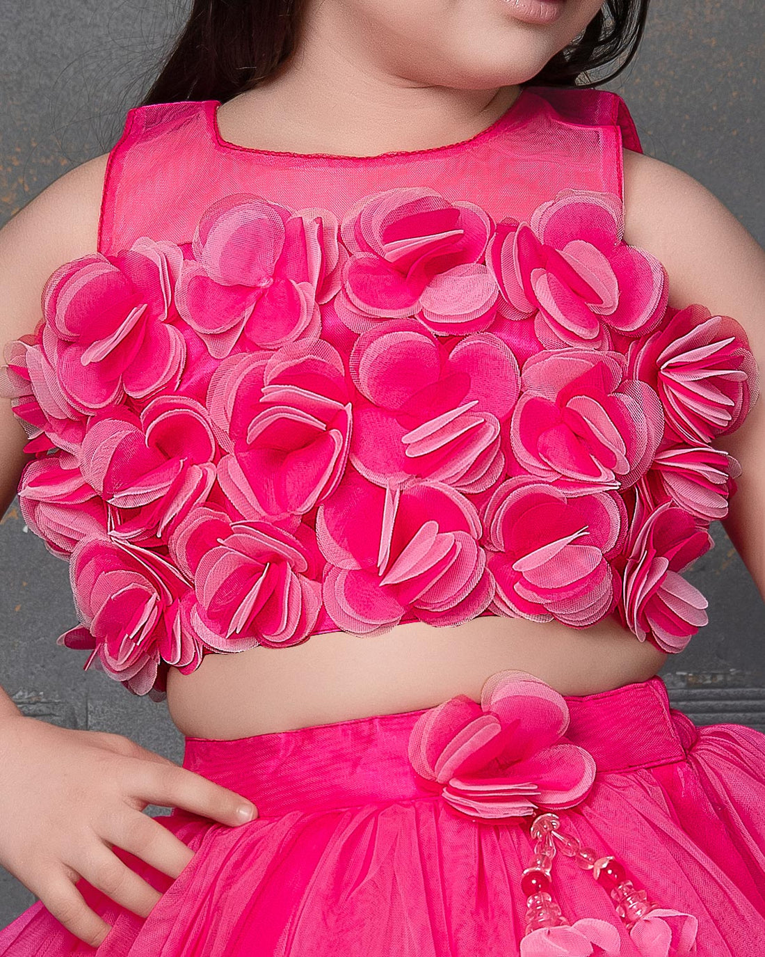 Girl's Designer Choli & Skirt Set with Intricate Embellishments - Pink