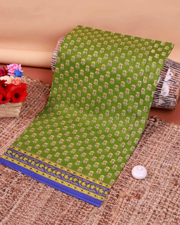 All-Over Floral Printed Voile Saree with Intricate Contrast Border – Green