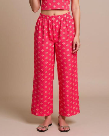 Ethnic Print Relaxed Fit Palazzo Pant -Peach