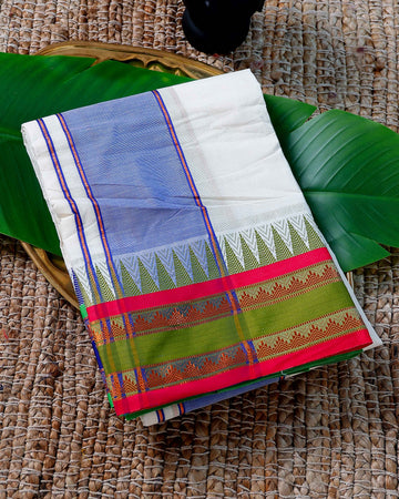 Men’s Cotton Dhoti with Multi Colour Border - White