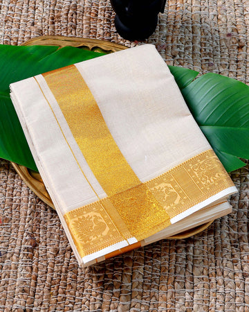 Men’s Cotton Dhoti with Gold Colour Border - White
