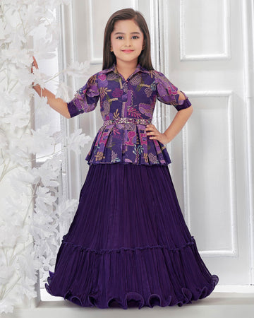 Purple Embellished jacquard Model Work Frock