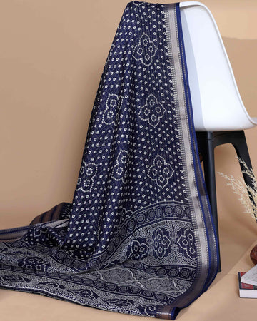 Elegant Dola Silk Saree with Bandhani Print Saree - Navy Blue