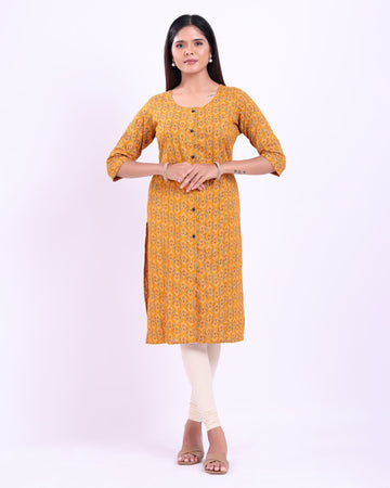 Stylish Women's yellow Buttoned Down printed kurti