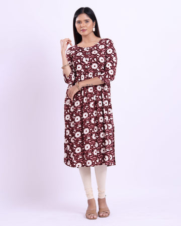 Women's Elegant Floral Printed Flared Kurta - Purple