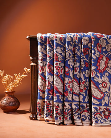 Cotton Kalamkari Printed Saree - Blue