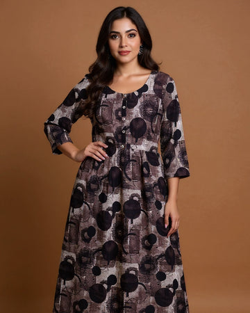 Maternity Wear - Brown Muted Brown & Black Organic Print Women's Feeding Top
