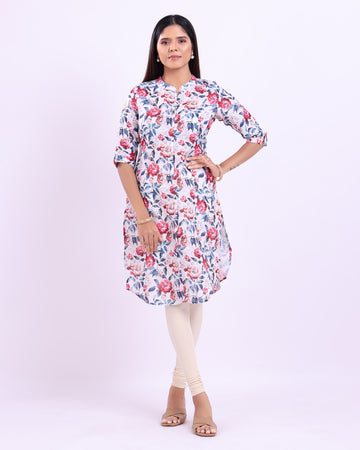 Designer white colour printed women's kurti