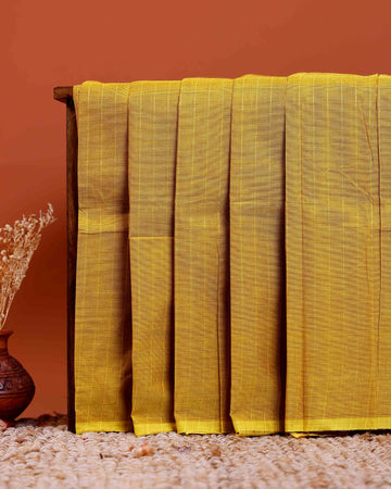 Traditional Chettinad Cotton Saree with Subtle Stripes and Traditional Weave - Olive Green
