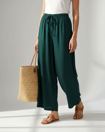 Elegant High-Waist Flared Palazzo Pant - Teal